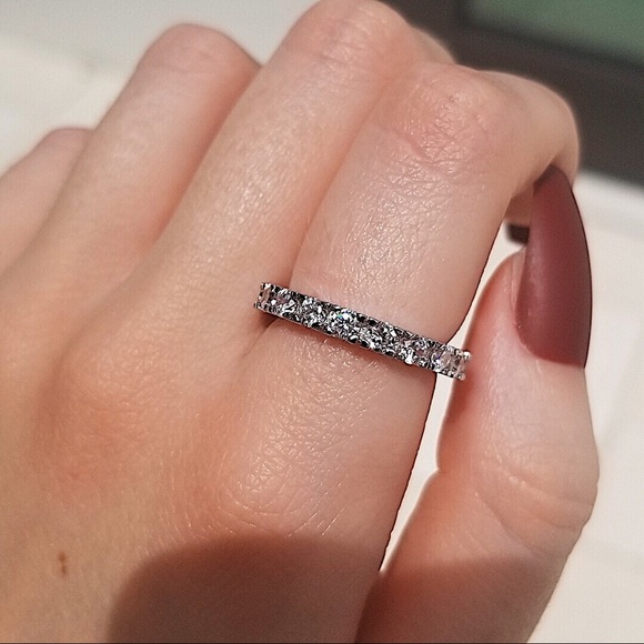 Sterling Silver 4 Prong Round Eternity Band Ring - Picture 2 of 7